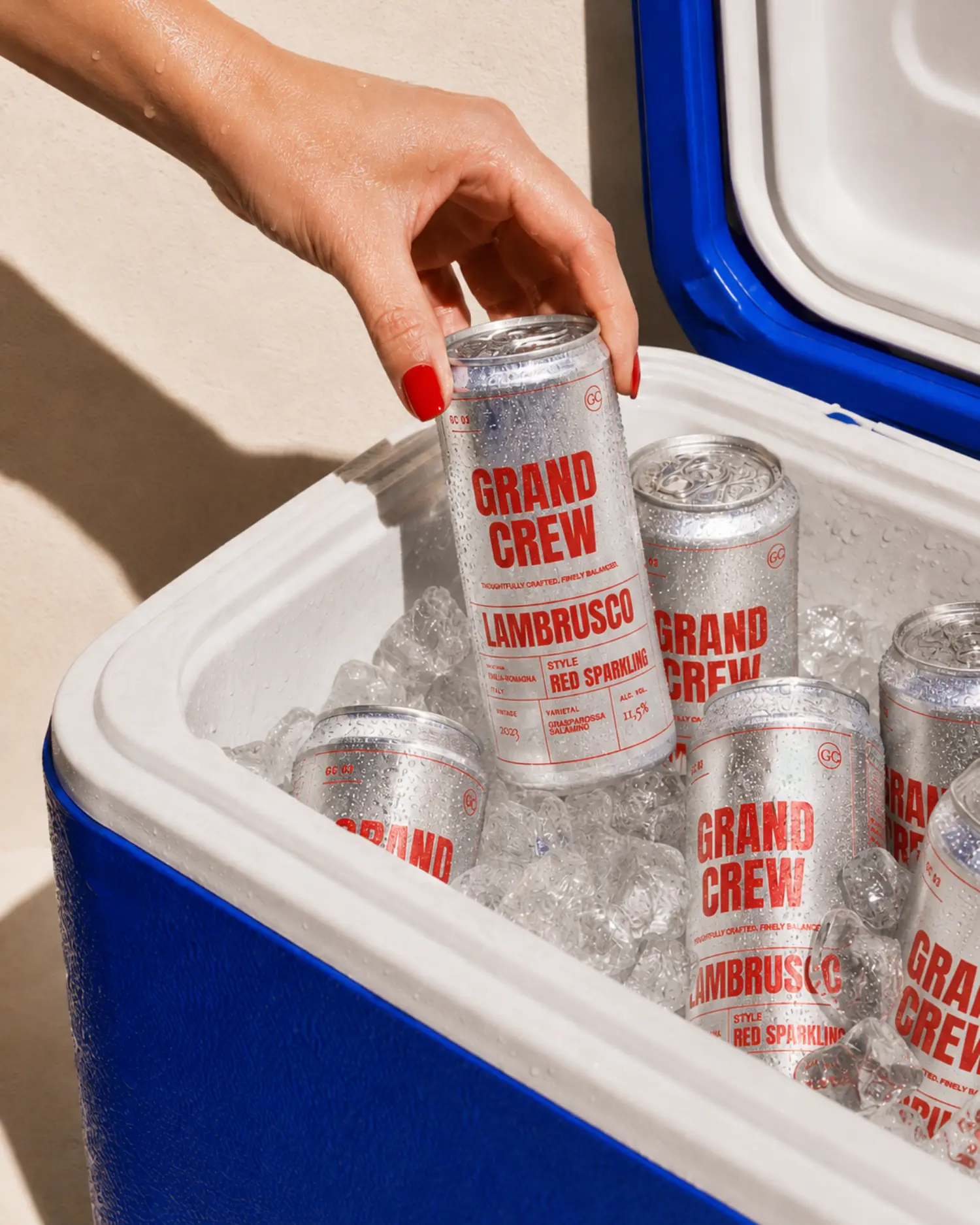 Grand Crew Lambrusco range seen together in a cooler